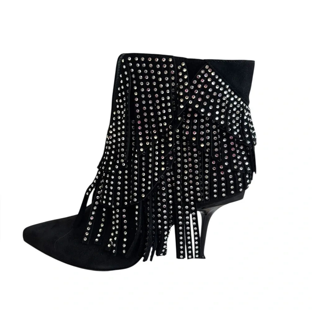 Sergio Rossi Black Ankle Boots with Silver Fringe - Picture 5 of 16